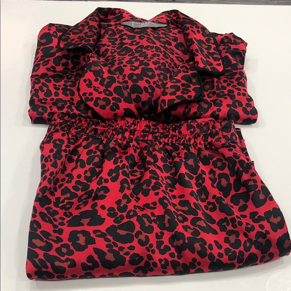 Primark Red & Black Leopard Print Satin Pajama Set | Top L, Pants M - Picture 12 of 14